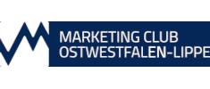 Logo des Marketing Club Ostwestfalen-Lippe mit stilisiertem „M“-Symbol und weißem Schriftzug auf blauem Hintergrund.