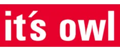 Logo von it’s OWL mit weißem Schriftzug auf rotem Hintergrund.