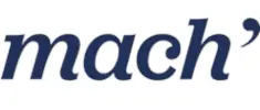Logo von mach’ mit kursivem Schriftzug in dunkler Typografie.