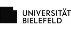 Logo der Universität Bielefeld mit schwarzem Schriftzug und grafischem Element.